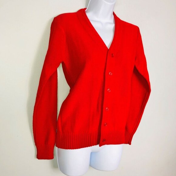 Vintage 70s Kentfield Sweater Mens S Red Cardigan V Neck Grandpa - Picture 3 of 9